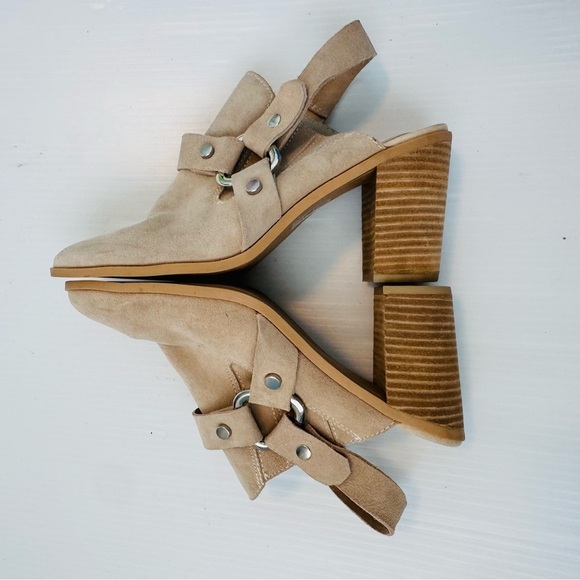 Dolce Vita Rango western style suede mules tan/cream size 11 stacked heel - Picture 11 of 14
